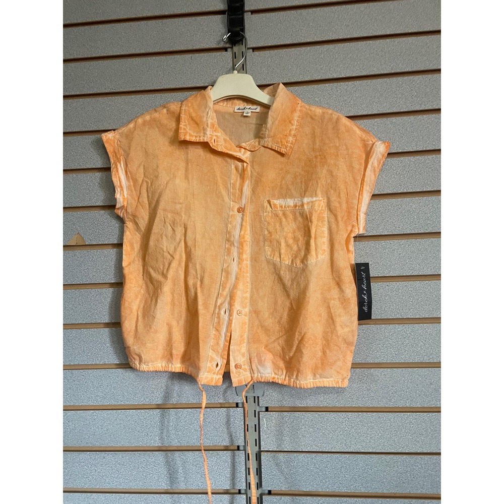 NWTS Derek Heart Orange Tie Dye Short Sleeve Button Up‎ Shirt Women's Size S